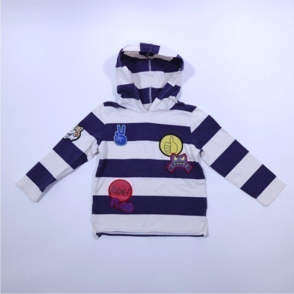 Stella McCartney Sweatshirt Hoodie White Blue Striped Patches Patchwork Tiger 12